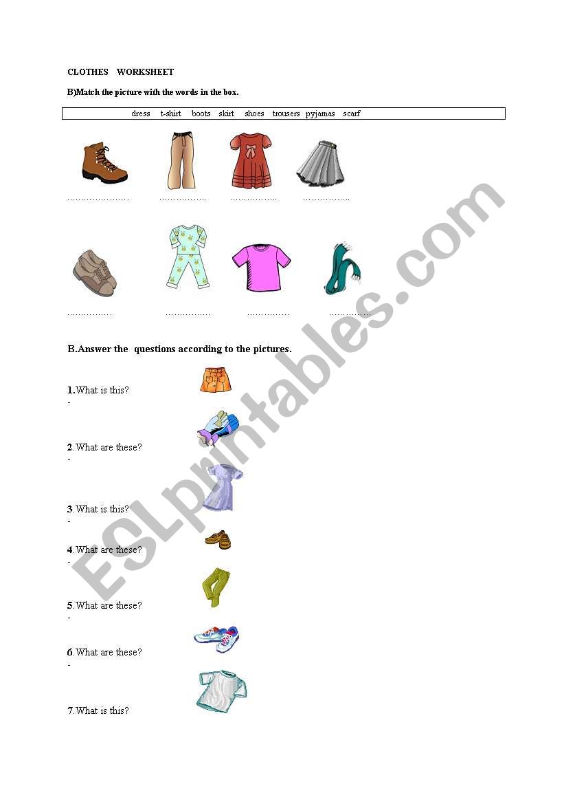 clothes  worksheet
