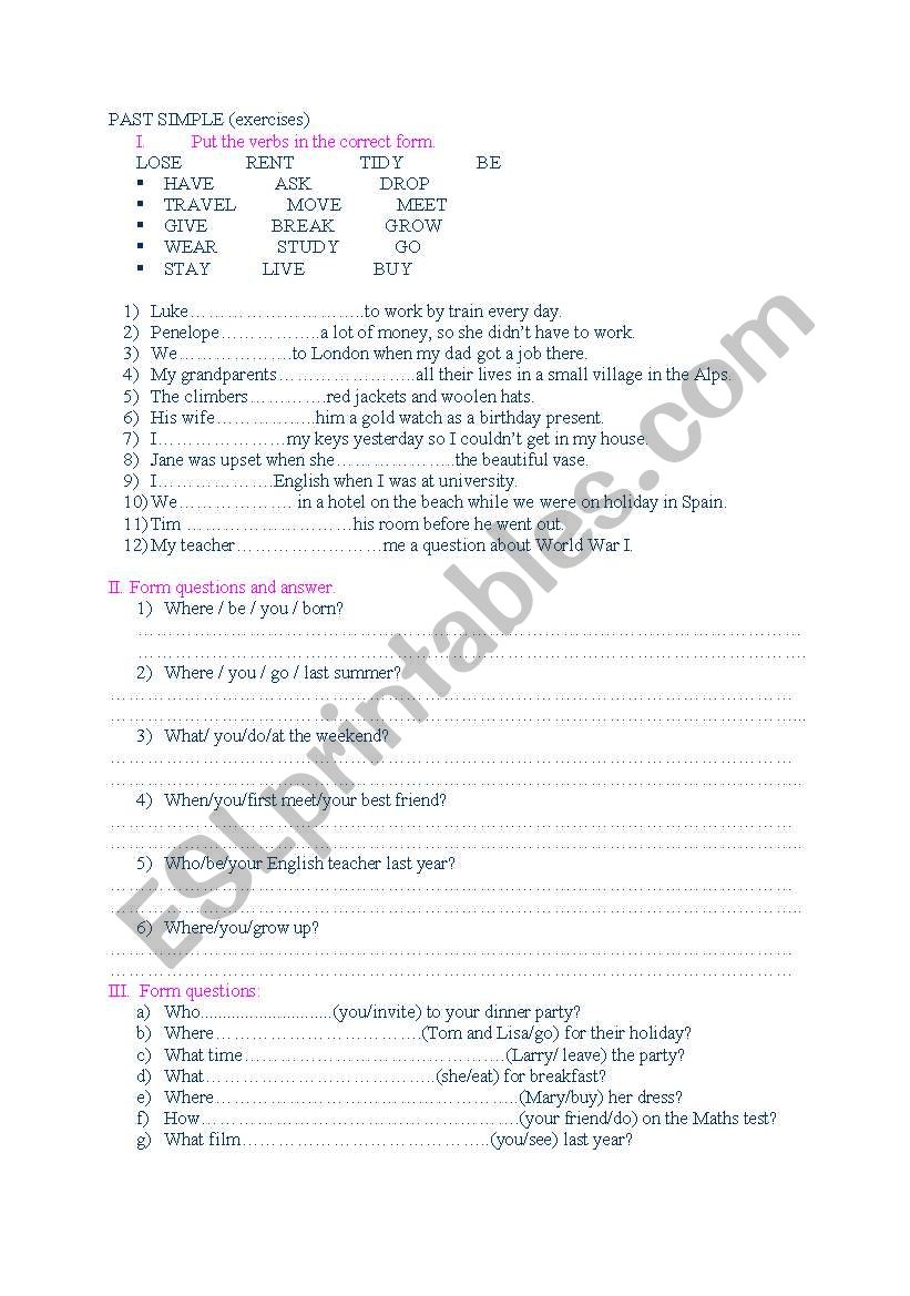 Past Simple - exercises worksheet