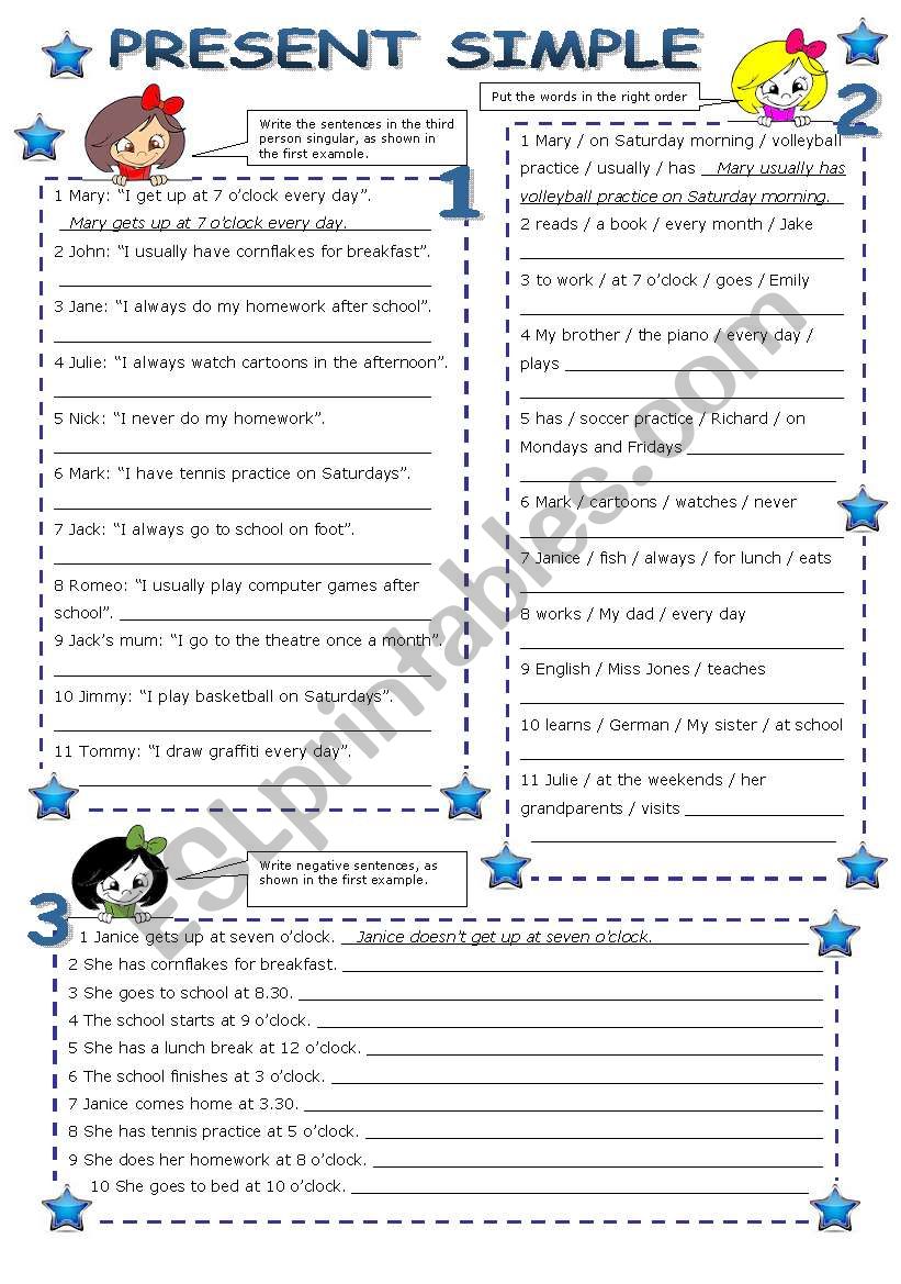 present simple 2 pages ( editable with key)
