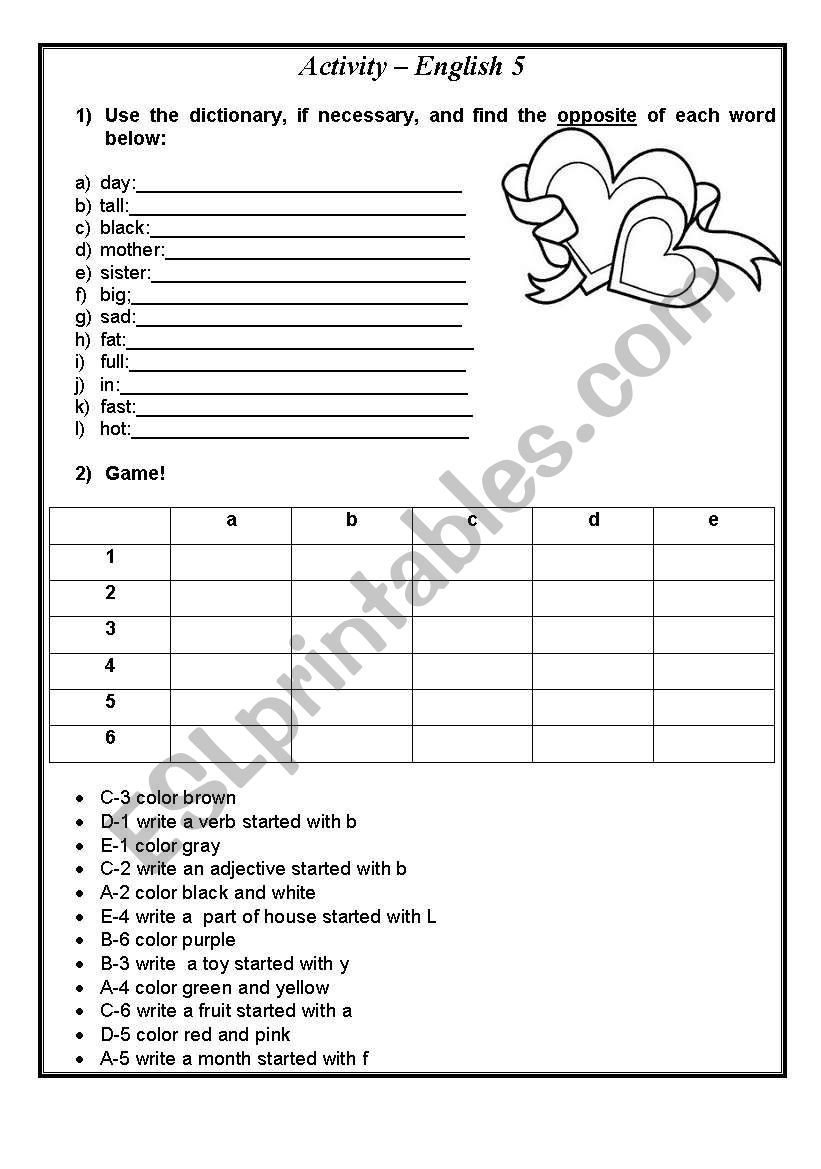 opposites worksheet