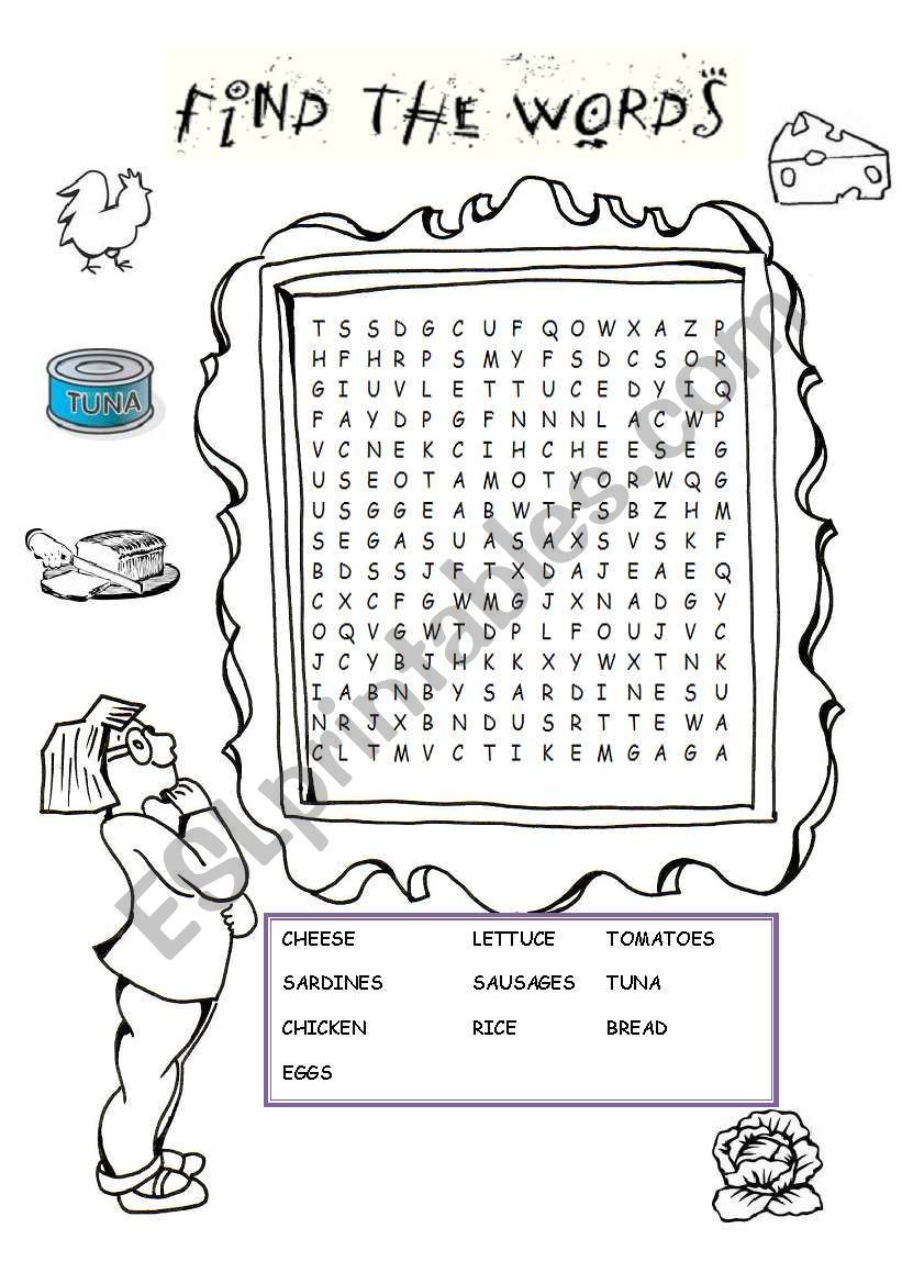 food wordsearch worksheet