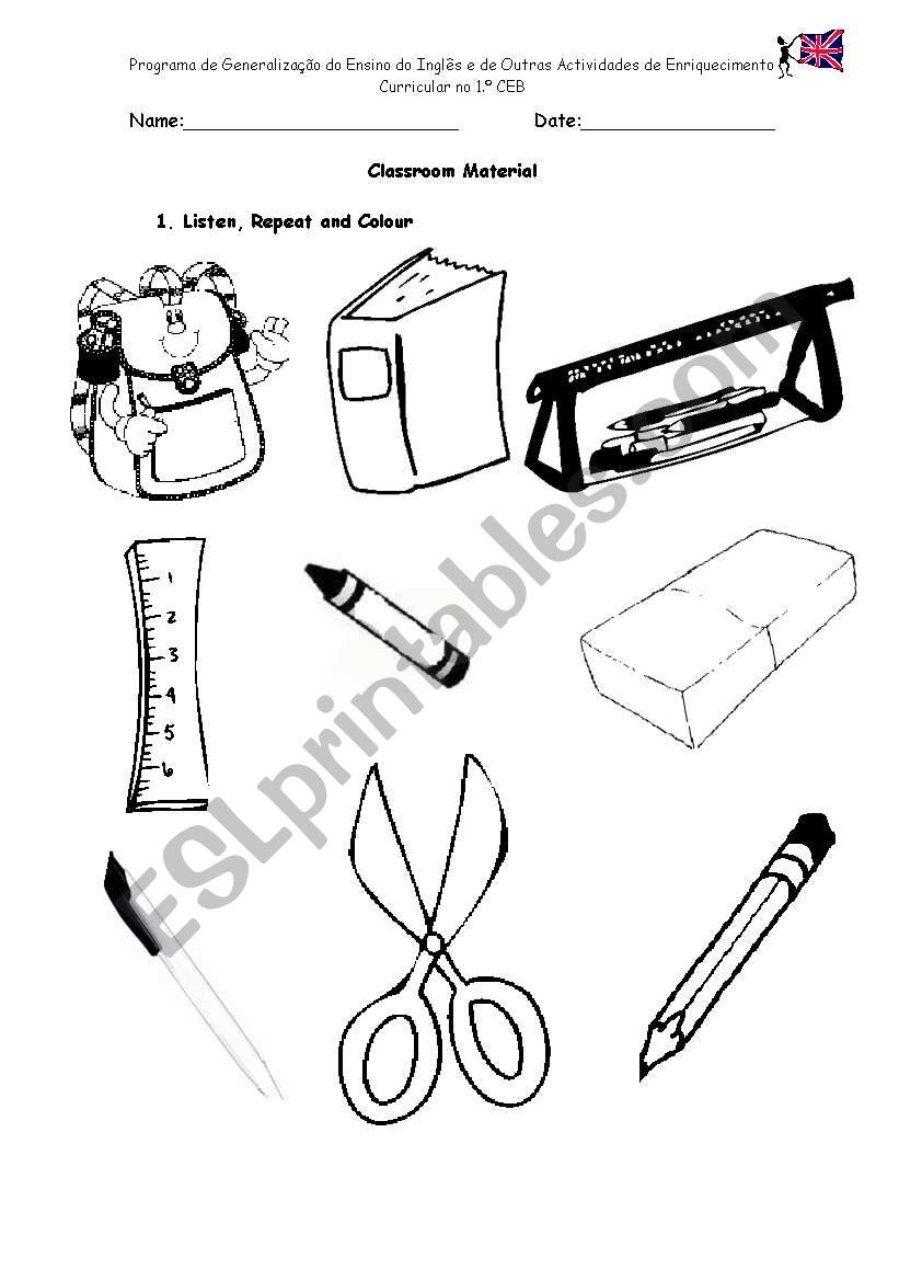 Classroom material worksheet