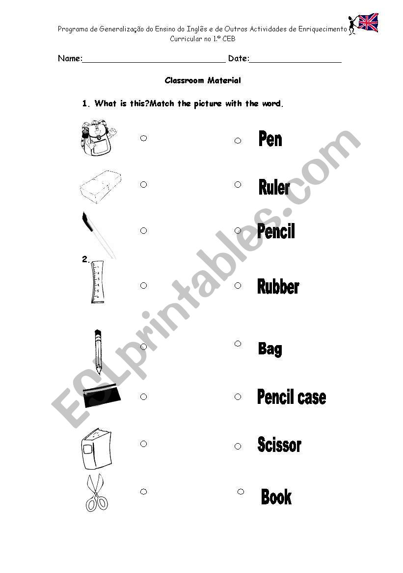 Classroom material worksheet