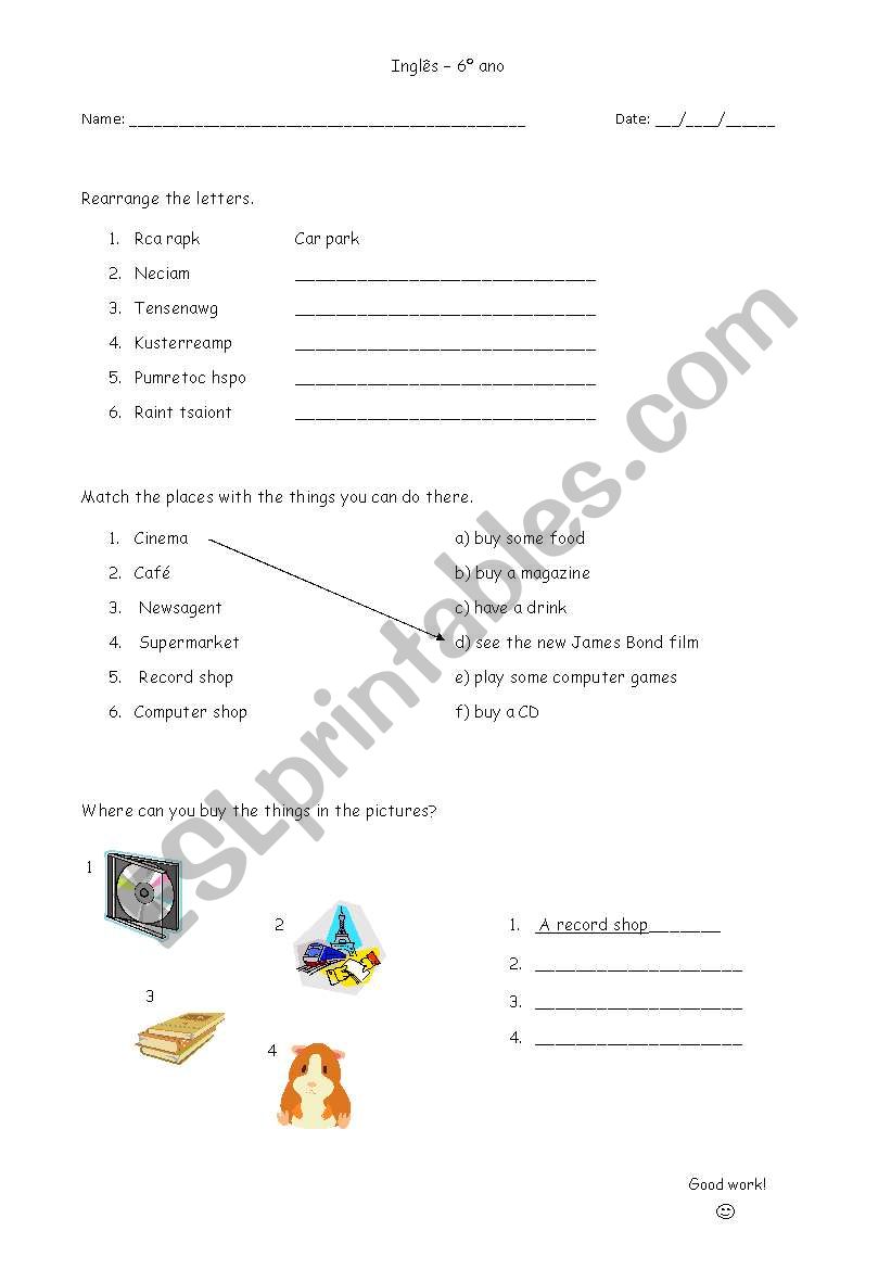 Shops in town worksheet