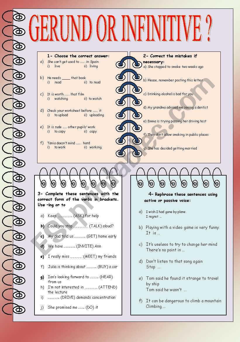 Gerund or infinitive, (Fully editable + key)