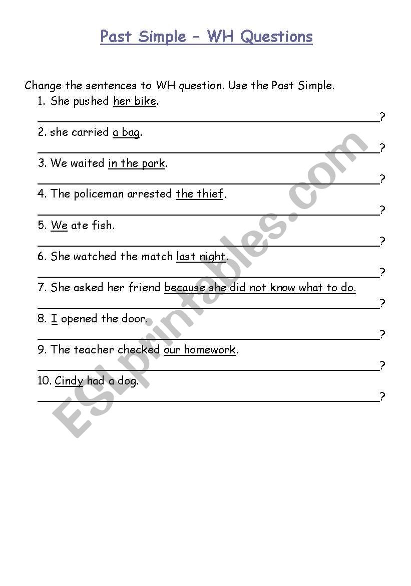 Past Simple - WH questions worksheet