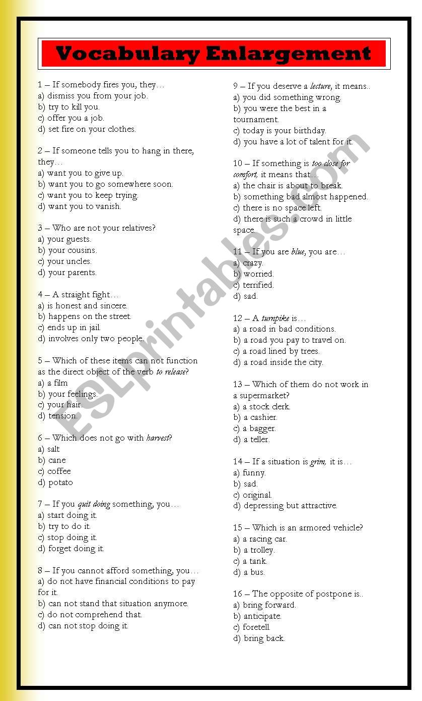 Vocabulary Enlargement worksheet