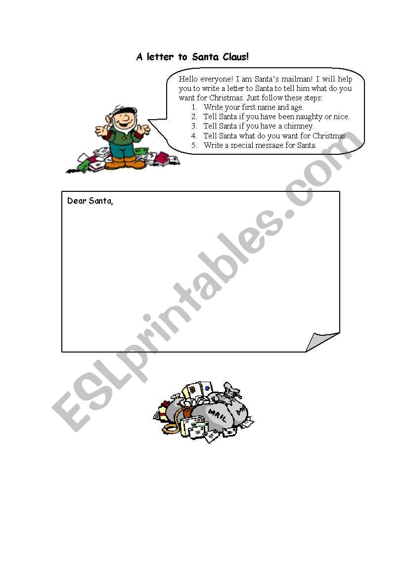 A letter to Santa Claus worksheet