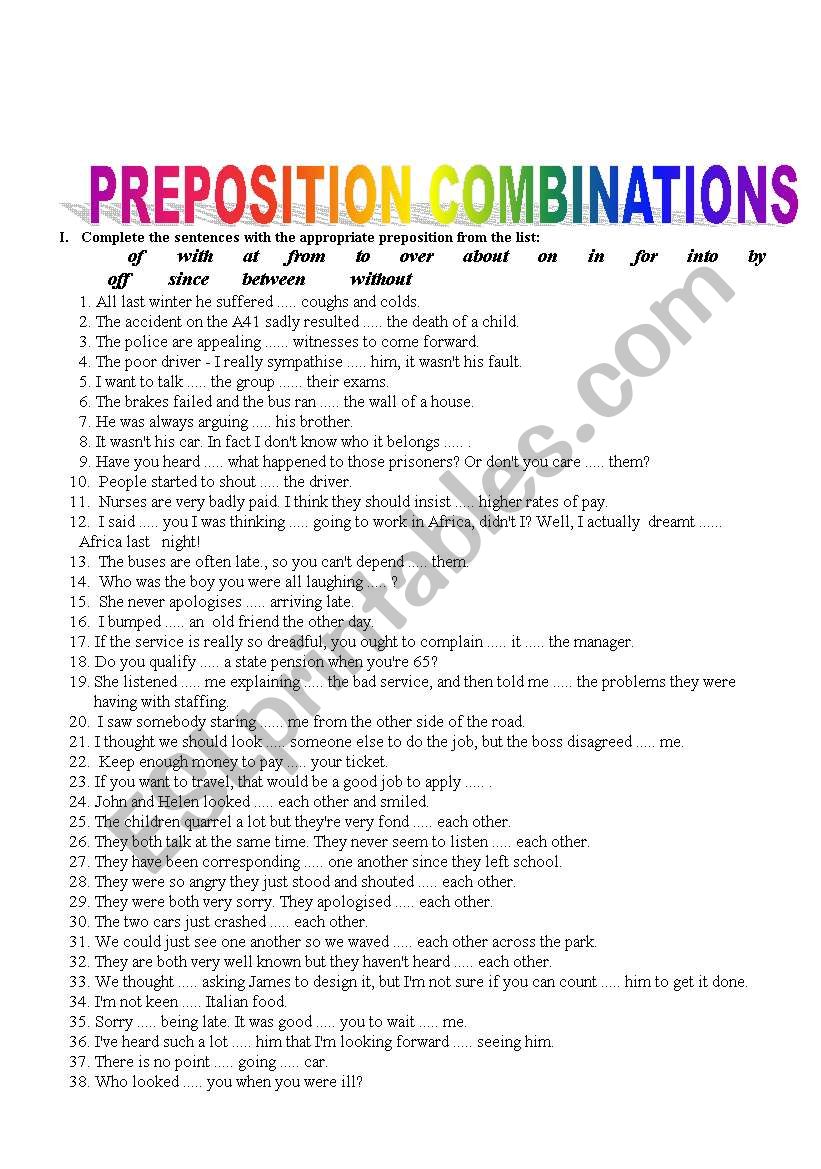 Prepositions worksheet