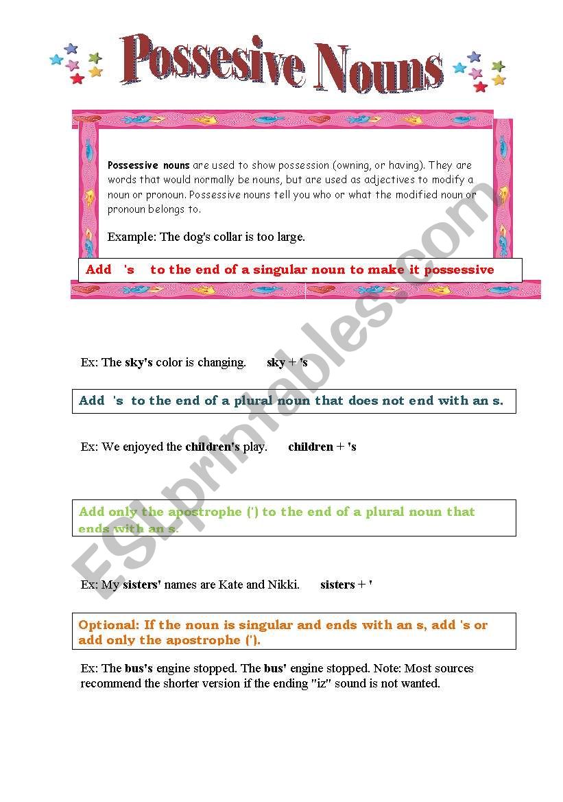 possessive nouns worksheet