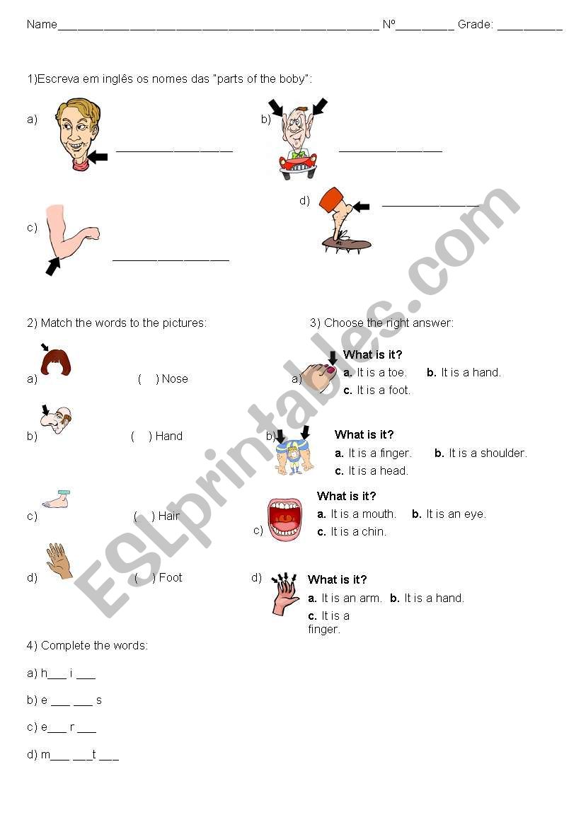 Activities Parts of the body worksheet
