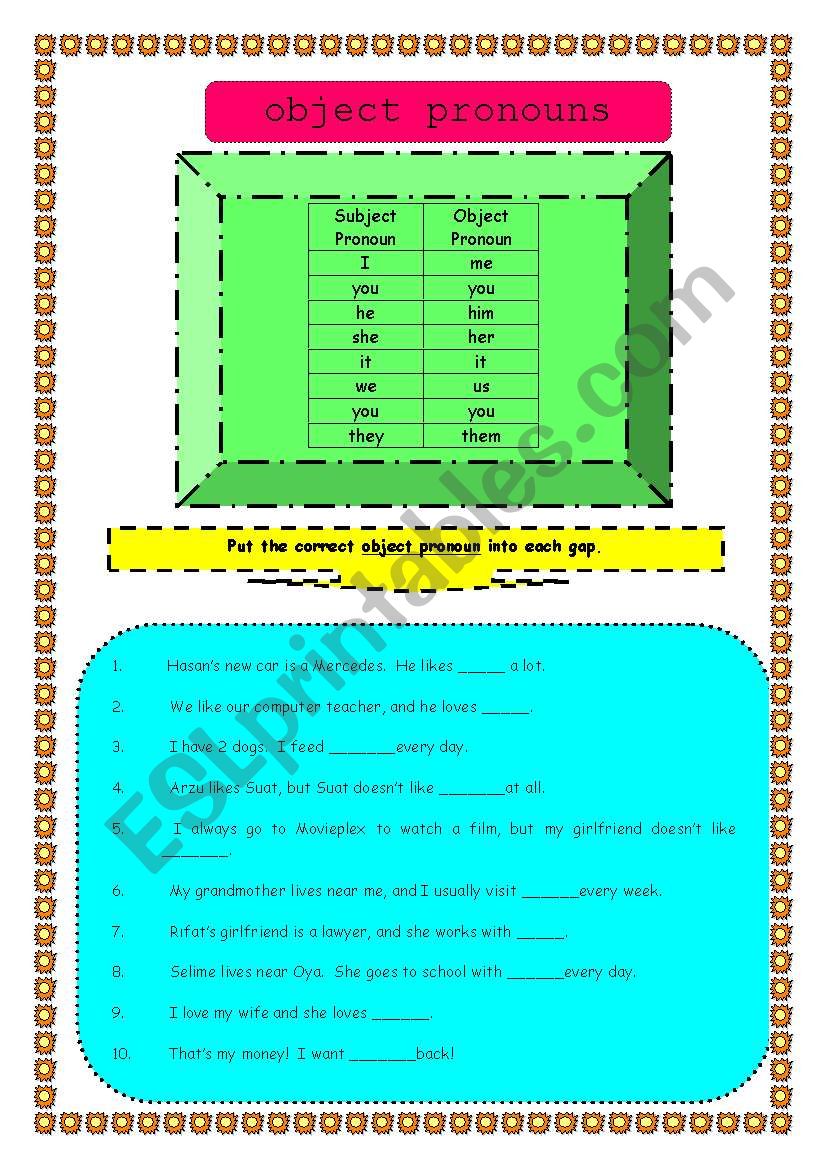 Objective Pronouns worksheet