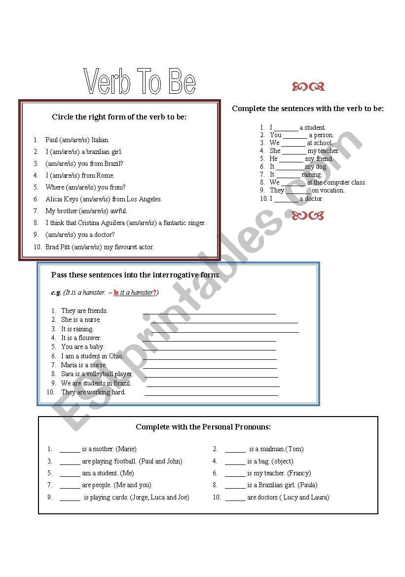 Verb To Be worksheet