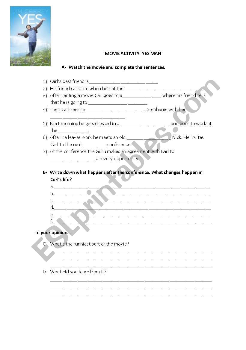 Movie activity: Yes man worksheet