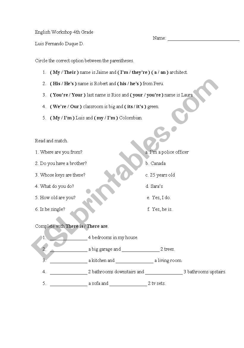 4TH GRADE WORKSHOP worksheet