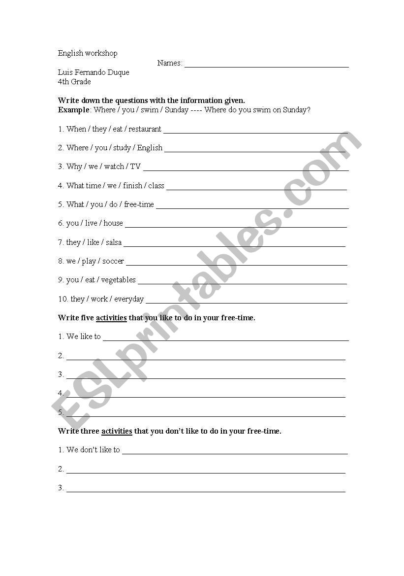 Present simple workshop worksheet