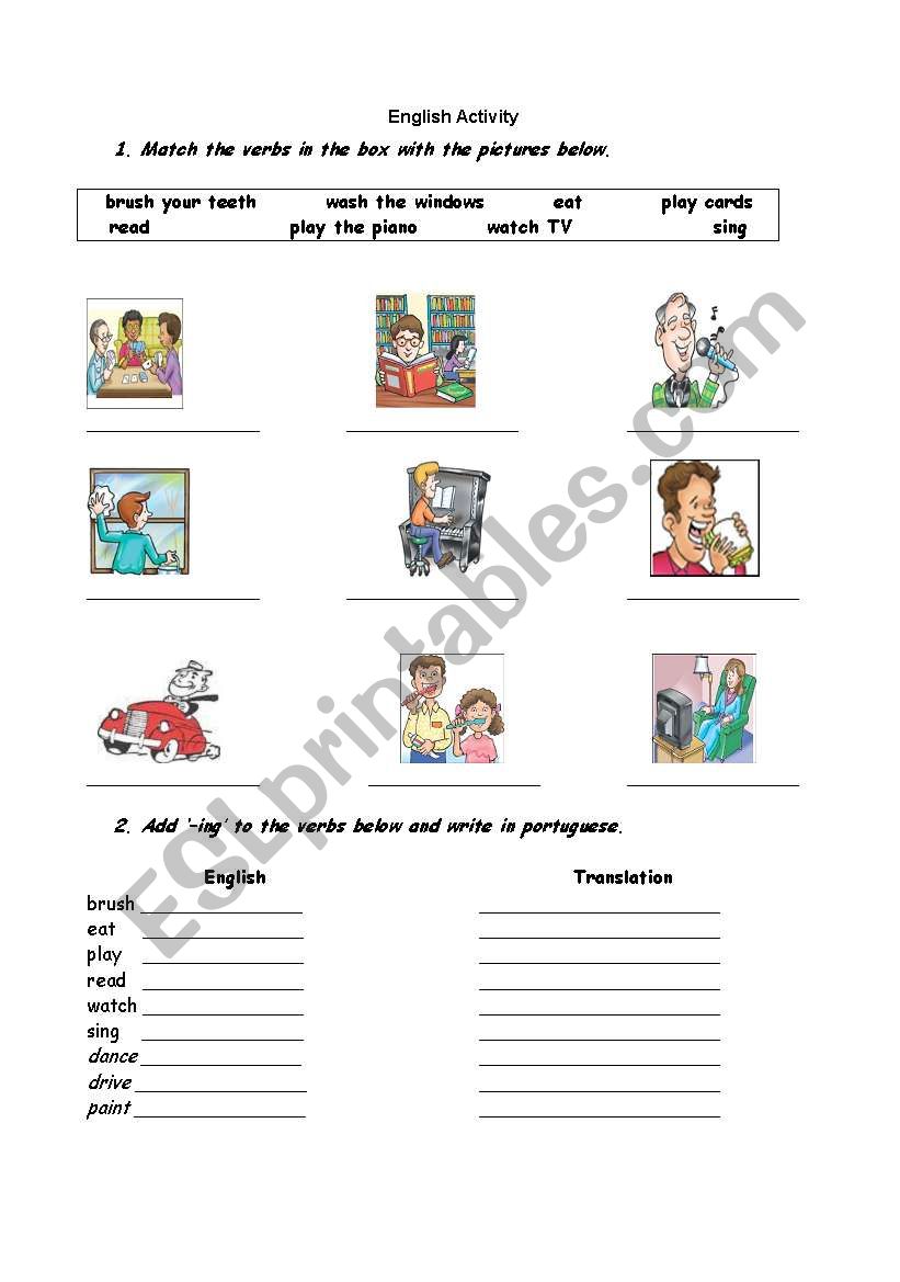 Verbs and present progressive worksheet