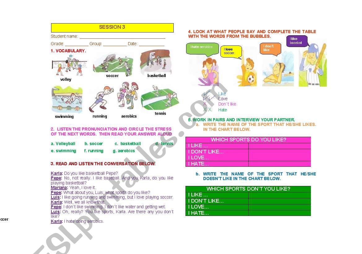 likes and dislikes worksheet