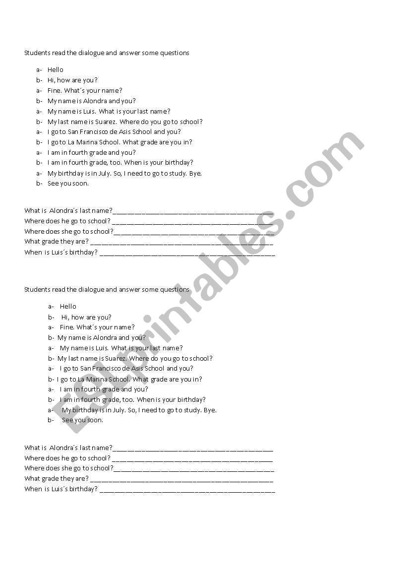personal information worksheet