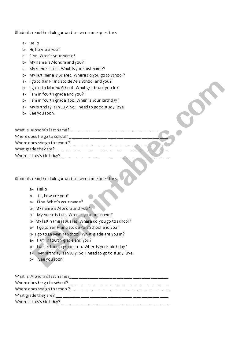 personal information worksheet