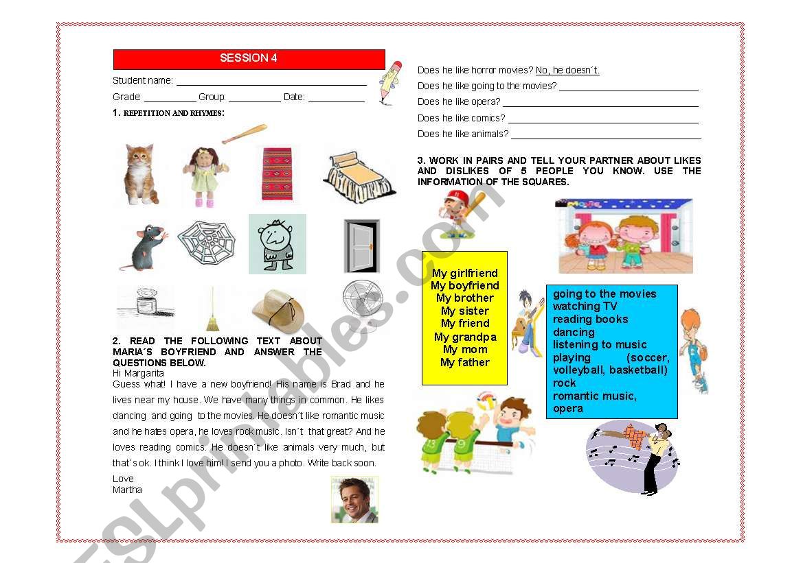 likes and dislikes (he, she) worksheet