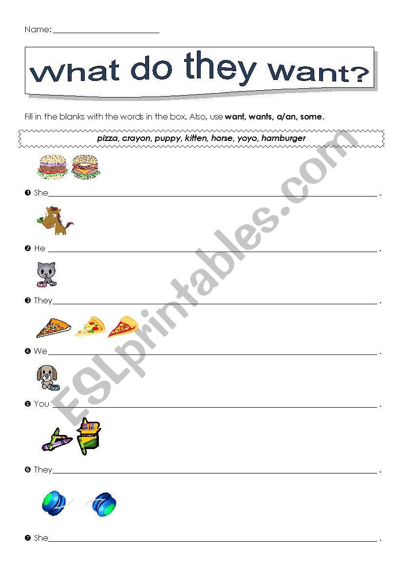 What do they want? worksheet