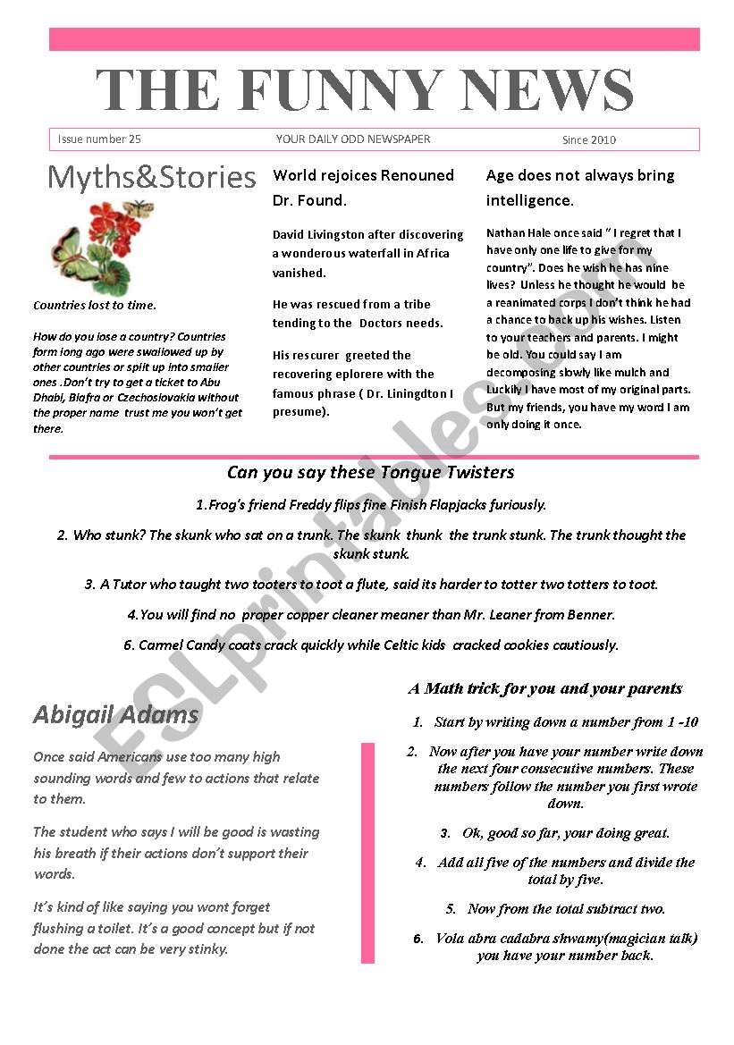   Funny News issue number 25 conversation,reading and writing prompts