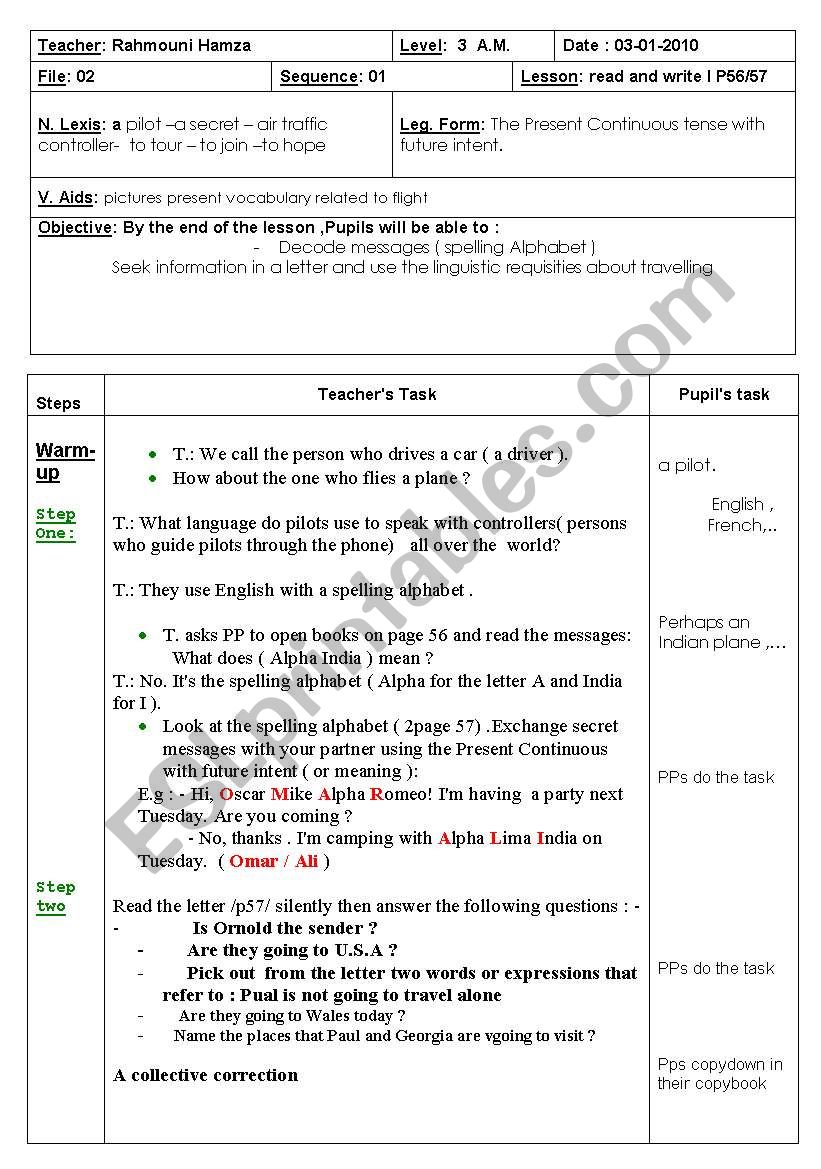 Seek information in a letter and use the linguistic requisities about travelling