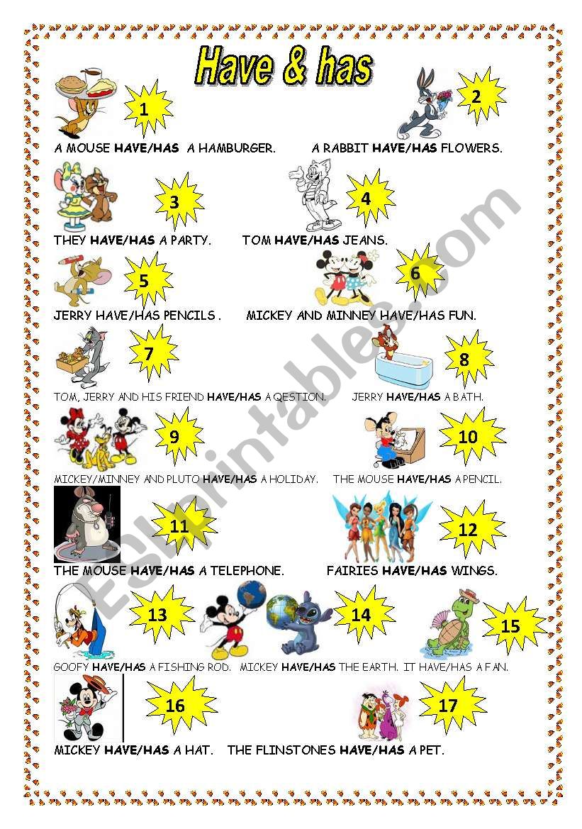 HAVE & HAS FOR LITTLE ONES worksheet