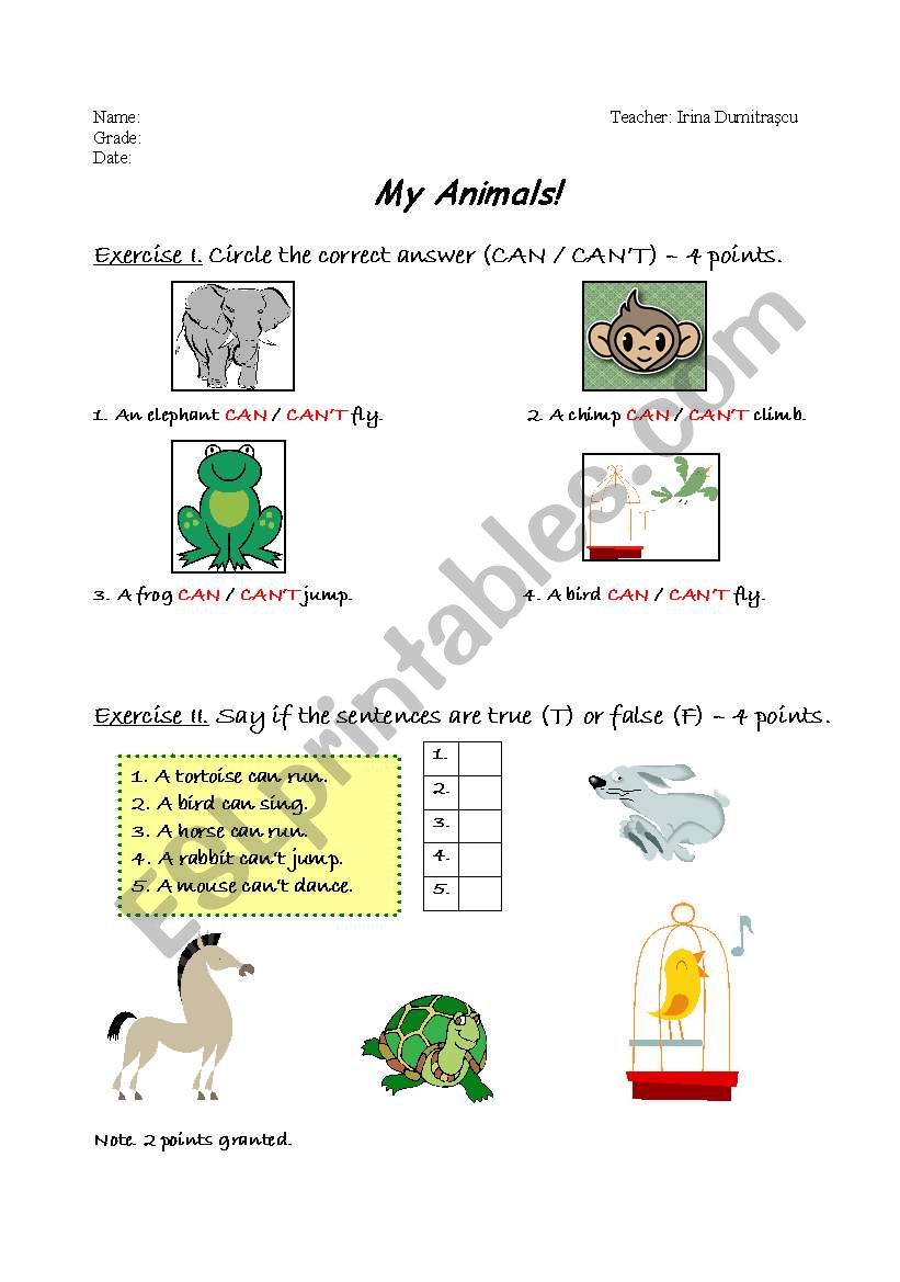 ANIMALS worksheet