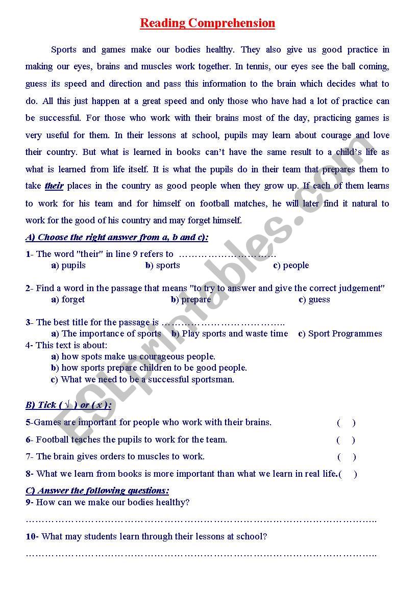 reading comprehension worksheet