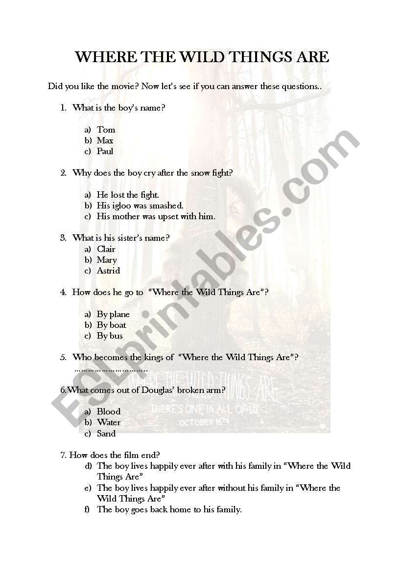 Where the Wild Things Are worksheet