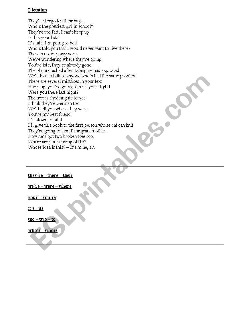 Common Spelling Problems worksheet