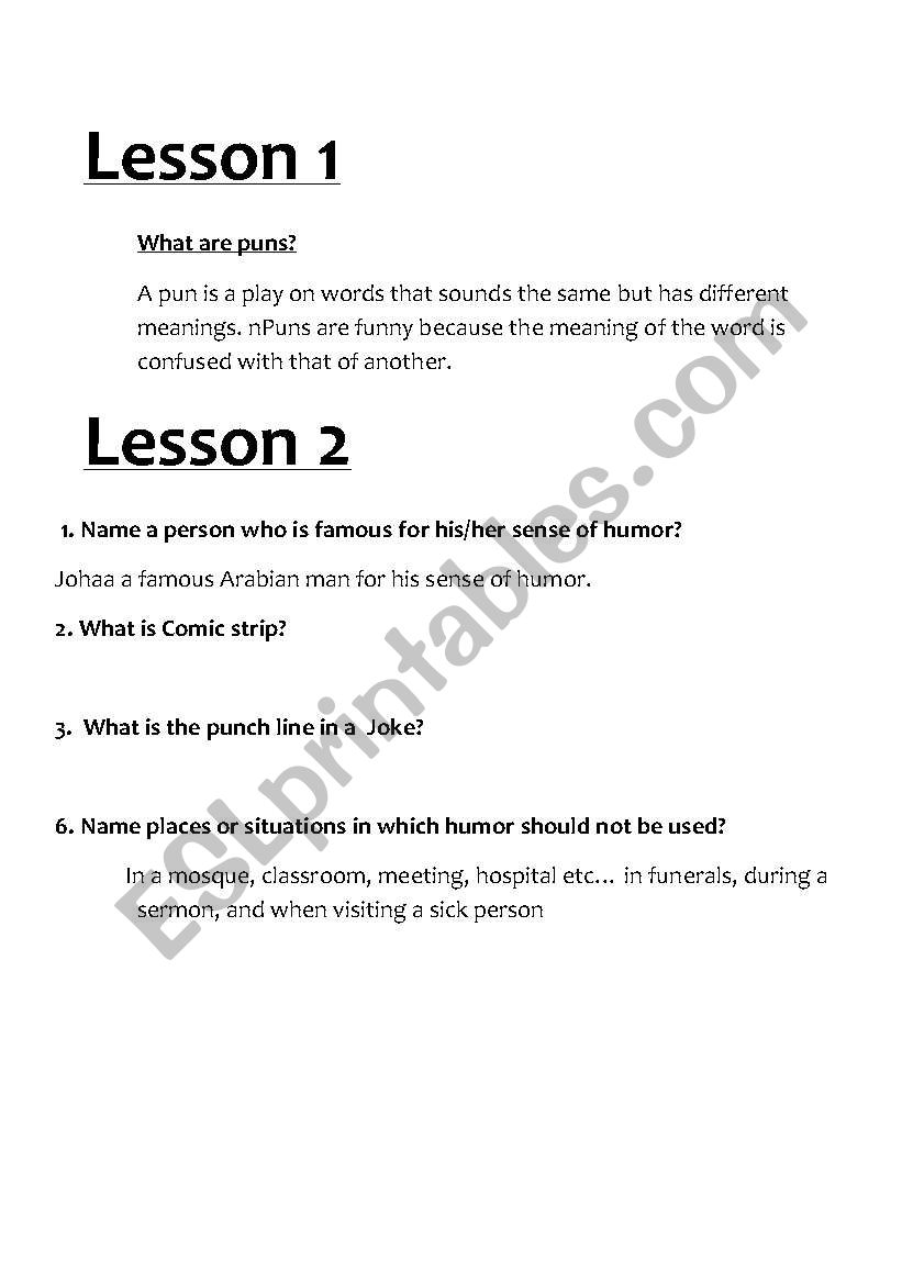 humor worksheet