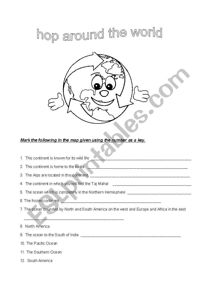 Oceans And Continents worksheet