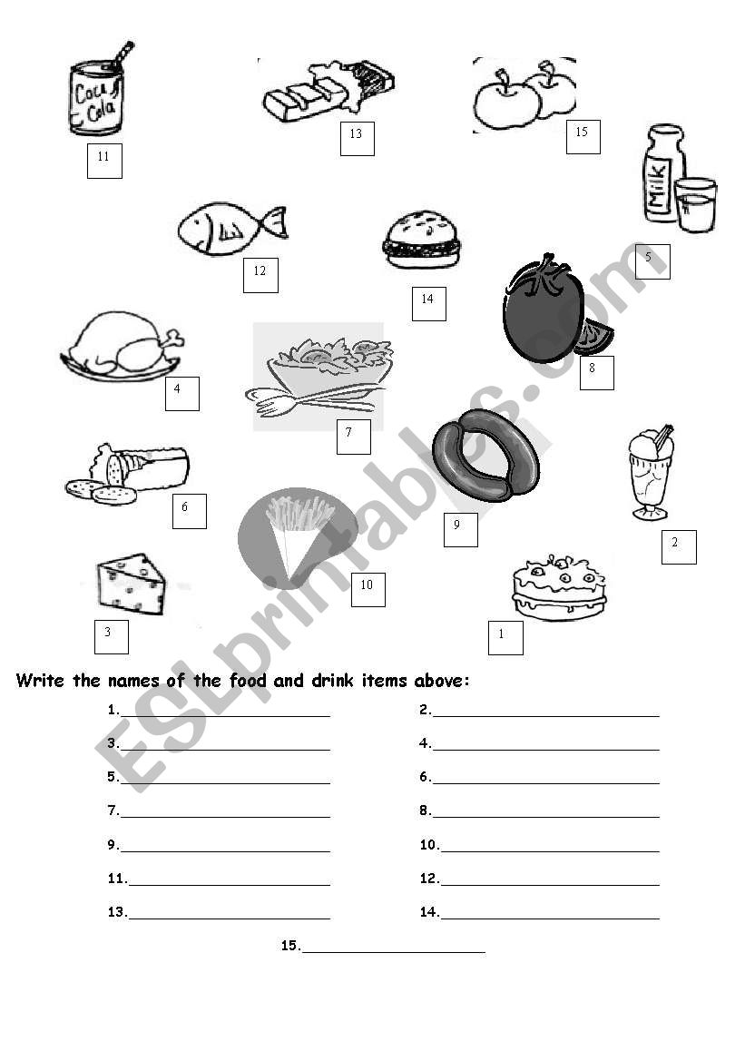 food and drink worksheet