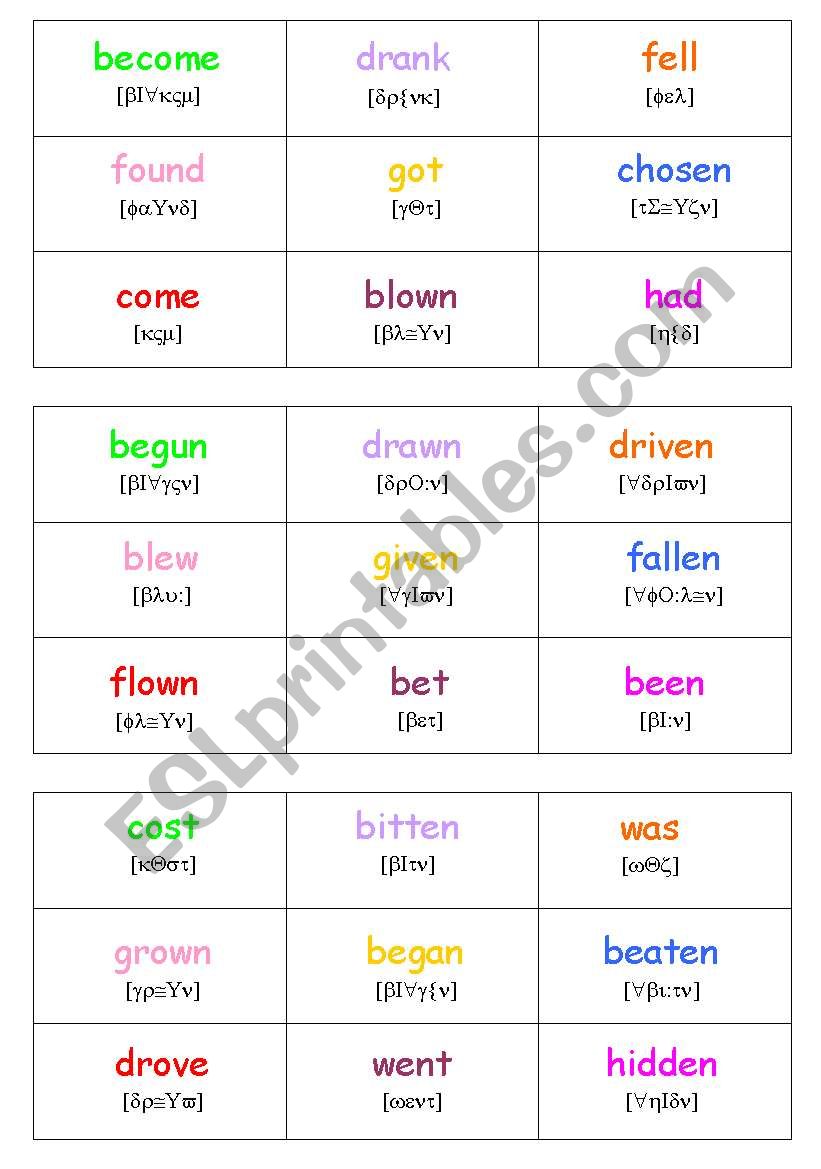 Irregular verbs BINGO-4 worksheet