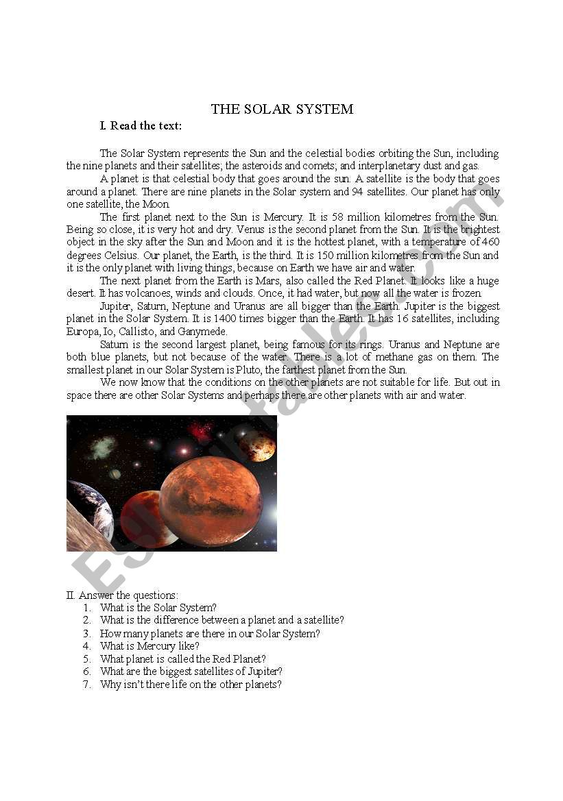 The Solar System worksheet