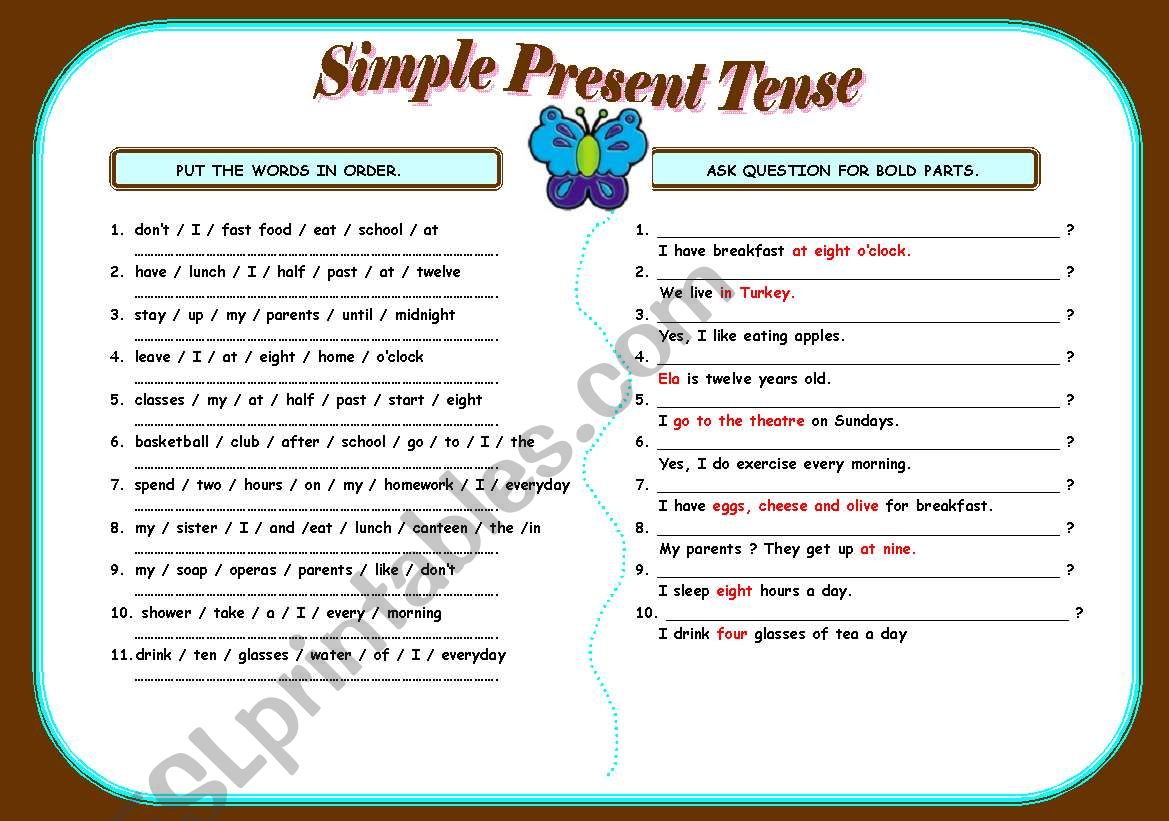 simple present tense worksheet