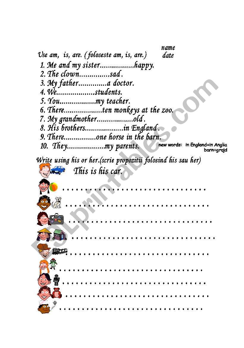 possessive and to be worksheet