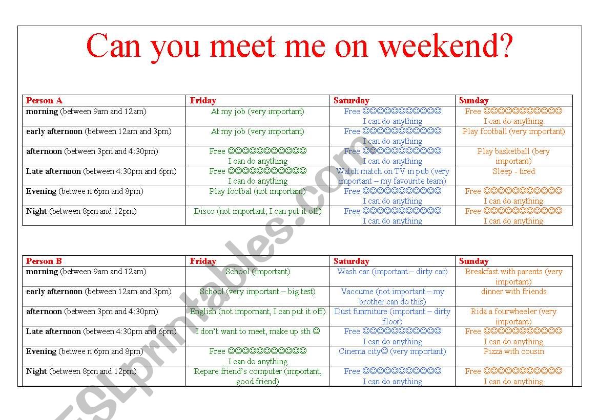 CAN YOU MEET ME ON WEEKEND? worksheet