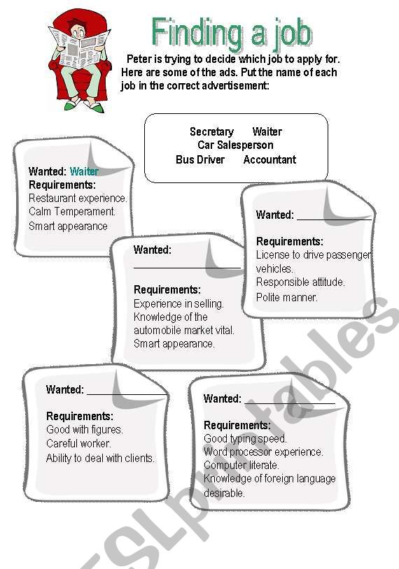 Finding a Job worksheet