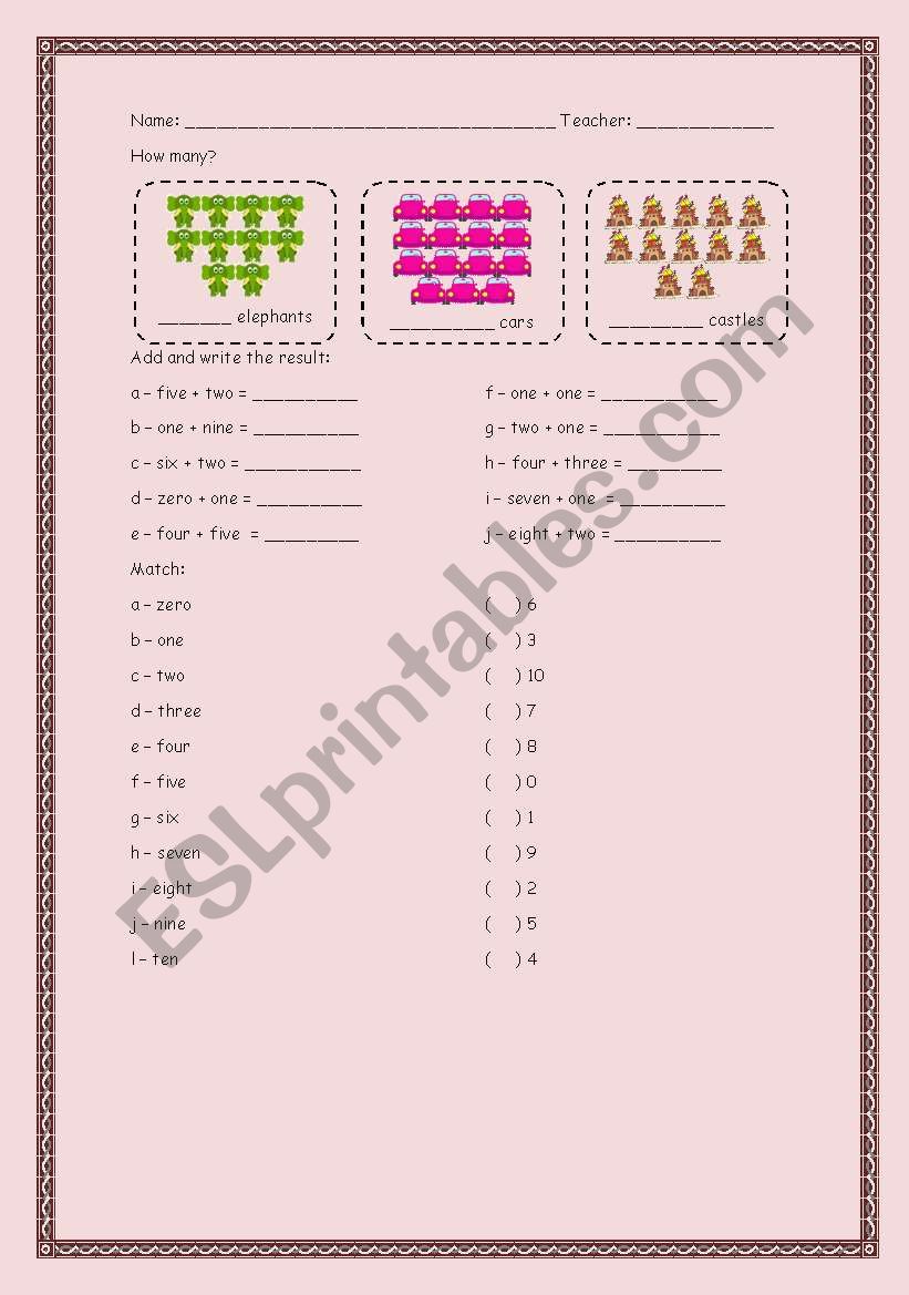 Numbers 1- 10 worksheet