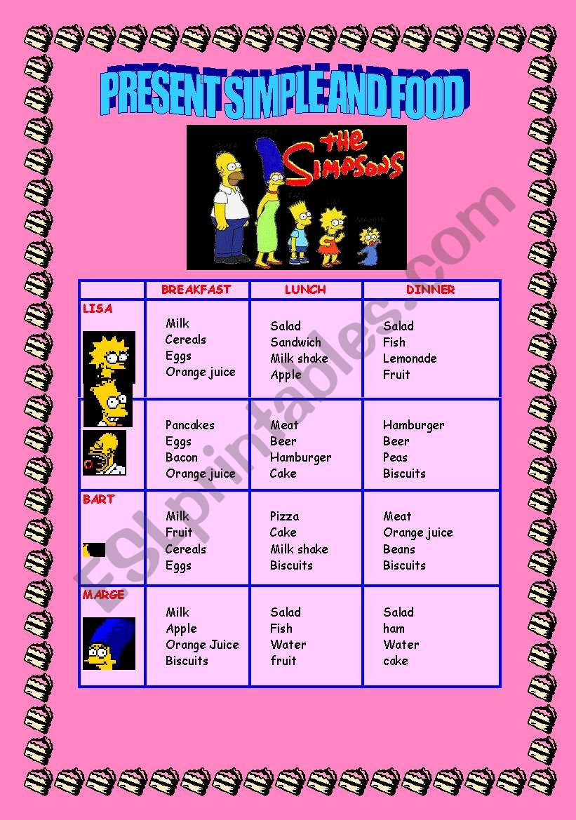 Food and present simple worksheet