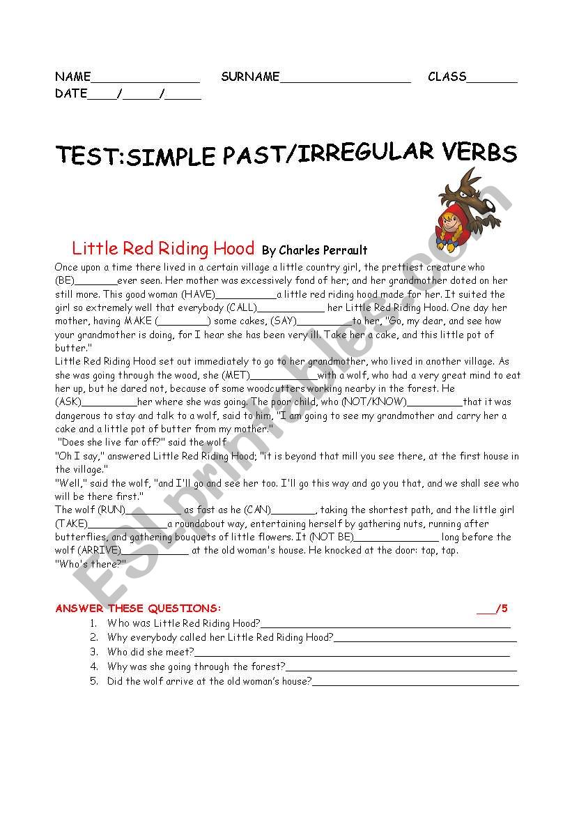 test  past simple/irregular verbs