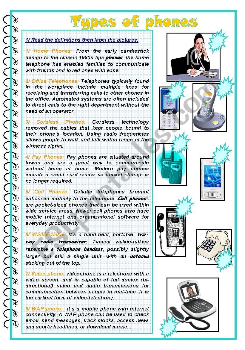 means of communication p2/2: types of phones+ writing activity