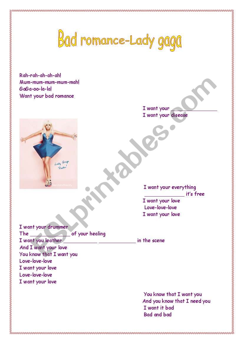 Lady gaga-Bad romance worksheet