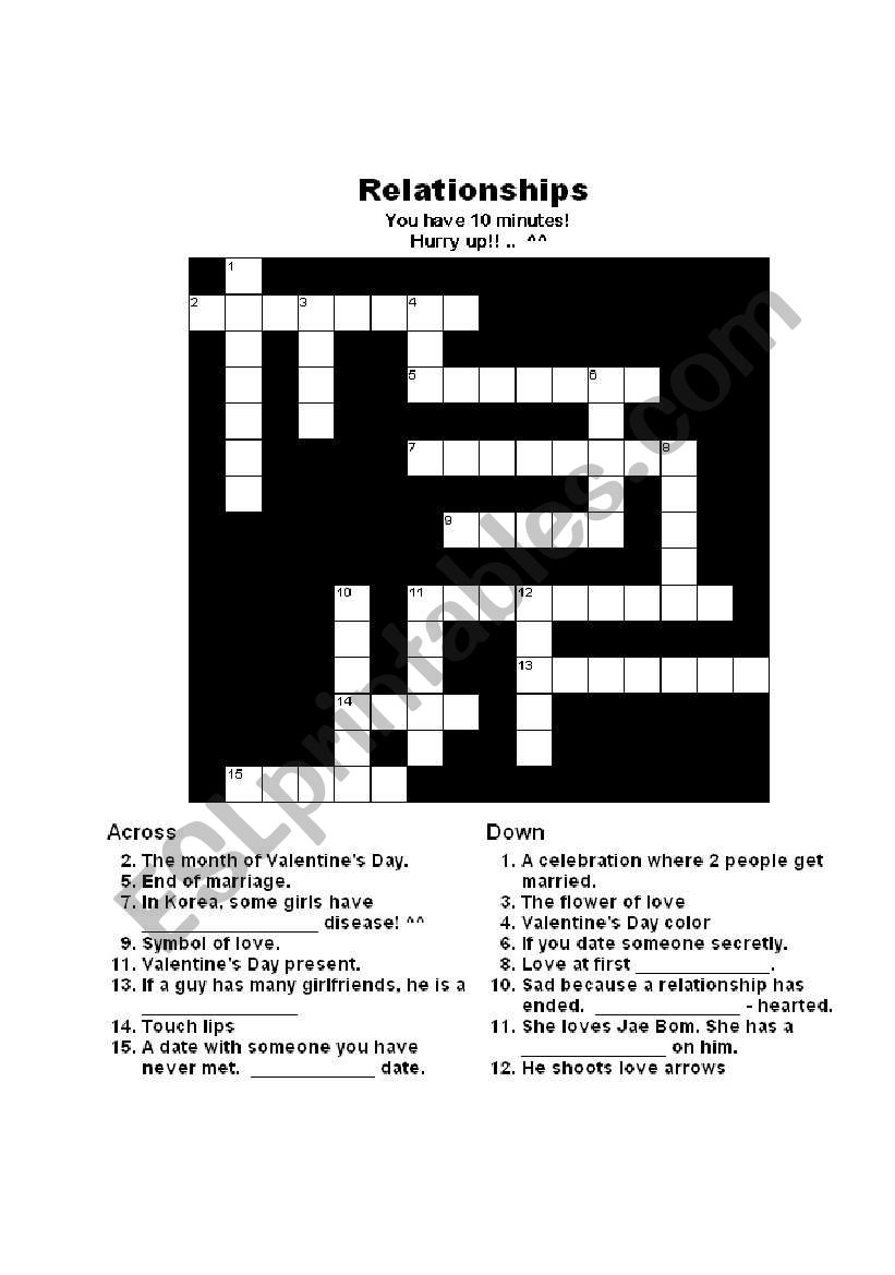 Feelings crossword & key worksheet