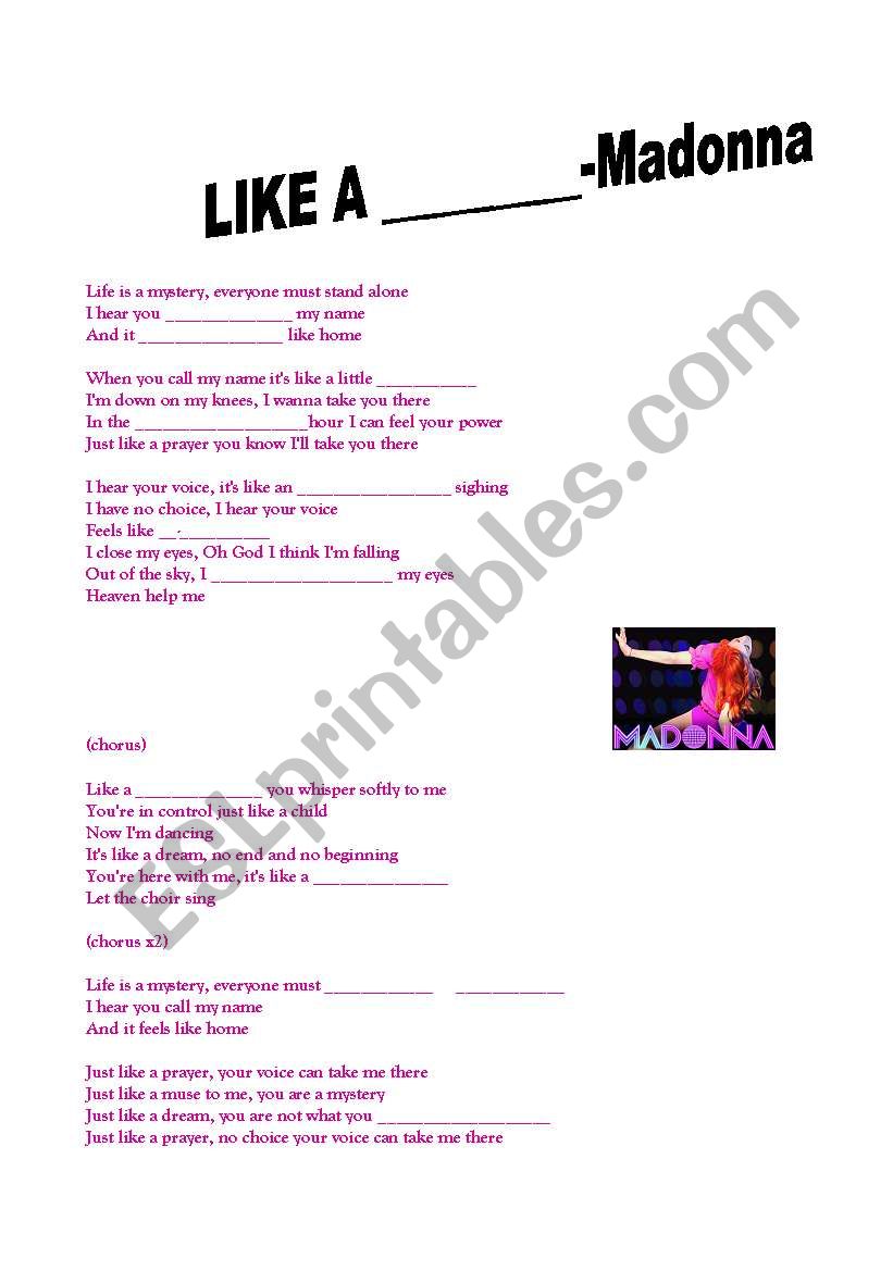Like a prayer -  Madonna worksheet