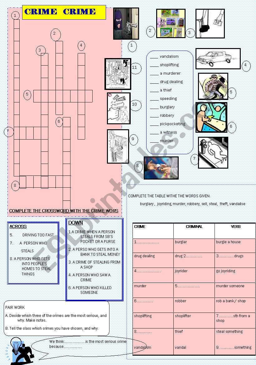 Crime vocabulary  worksheet worksheet